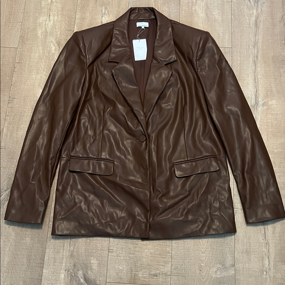 WeWoreWhat Chocolate Brown Faux Leather Blazer size large - Picture 5 of 8